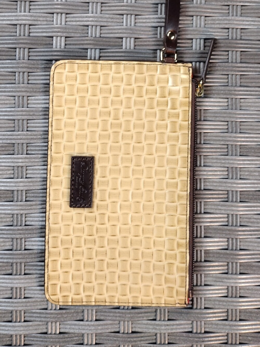 Dooney & Bourke Cream Wristlet with Brown Trim
